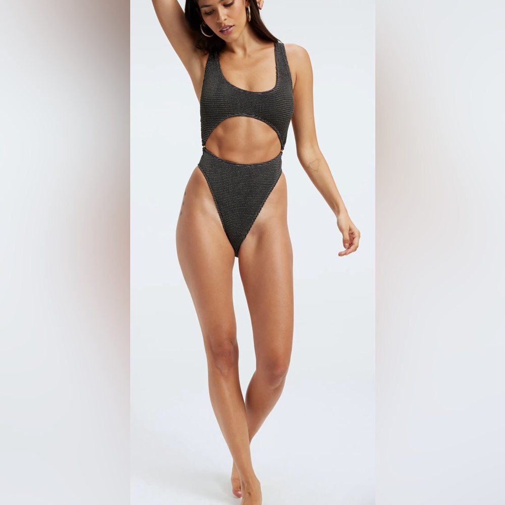NWT Good American Always Fits Metallic Cutout One-Piece Swimsuit